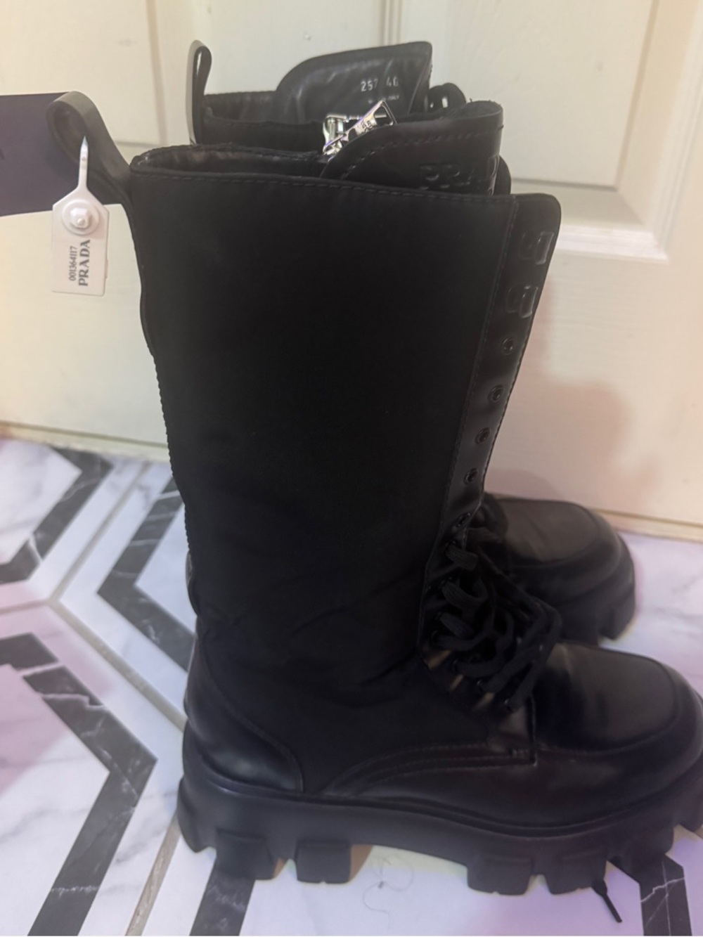 Prada NWT Chunky Black Combat Boots with Side Zipper - Picture 9 of 12